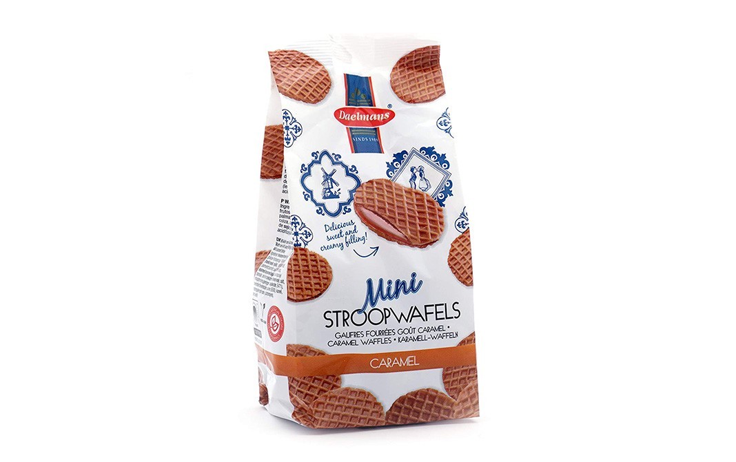 Dealmans Mini Stroopwafels Delights Sweet and Crunchy Filling Eggless Vegetarian Waffle Cookies - Caramel Waffles   Pack  200 grams